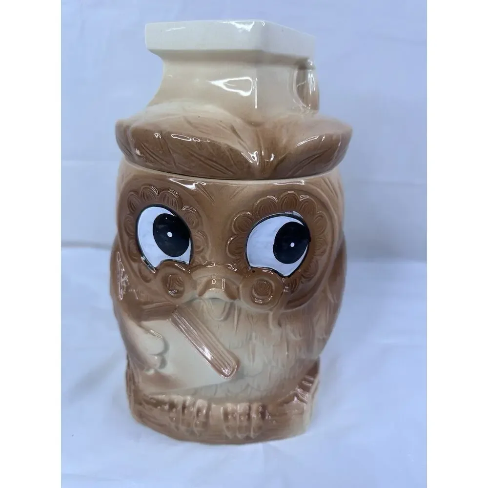 Scholarly Wise Old Owl Cookie Jar MCM Vintage Made in Japan